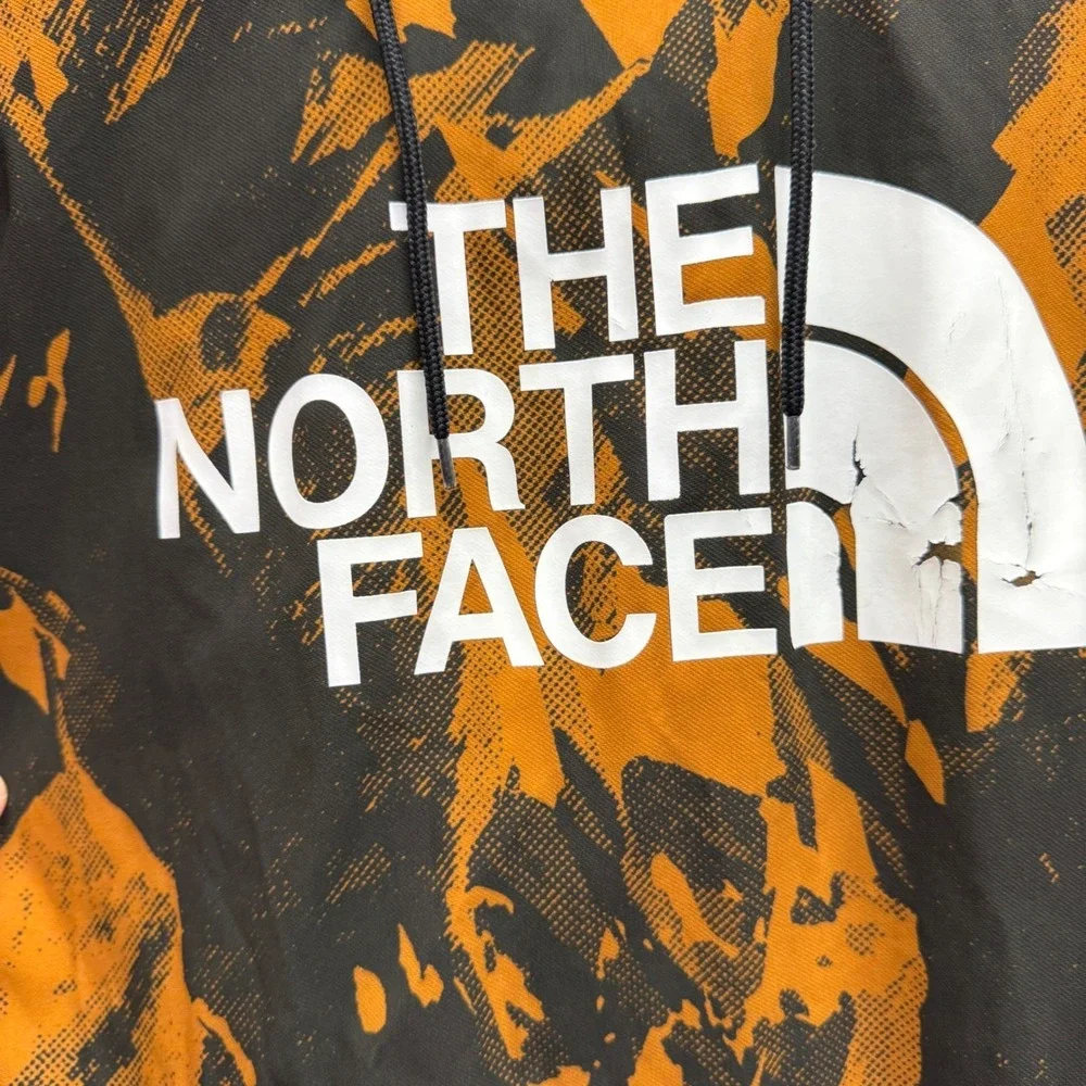 The North Face Mens Orange Black Abstract Graphic Logo Pullover Hoodie Large